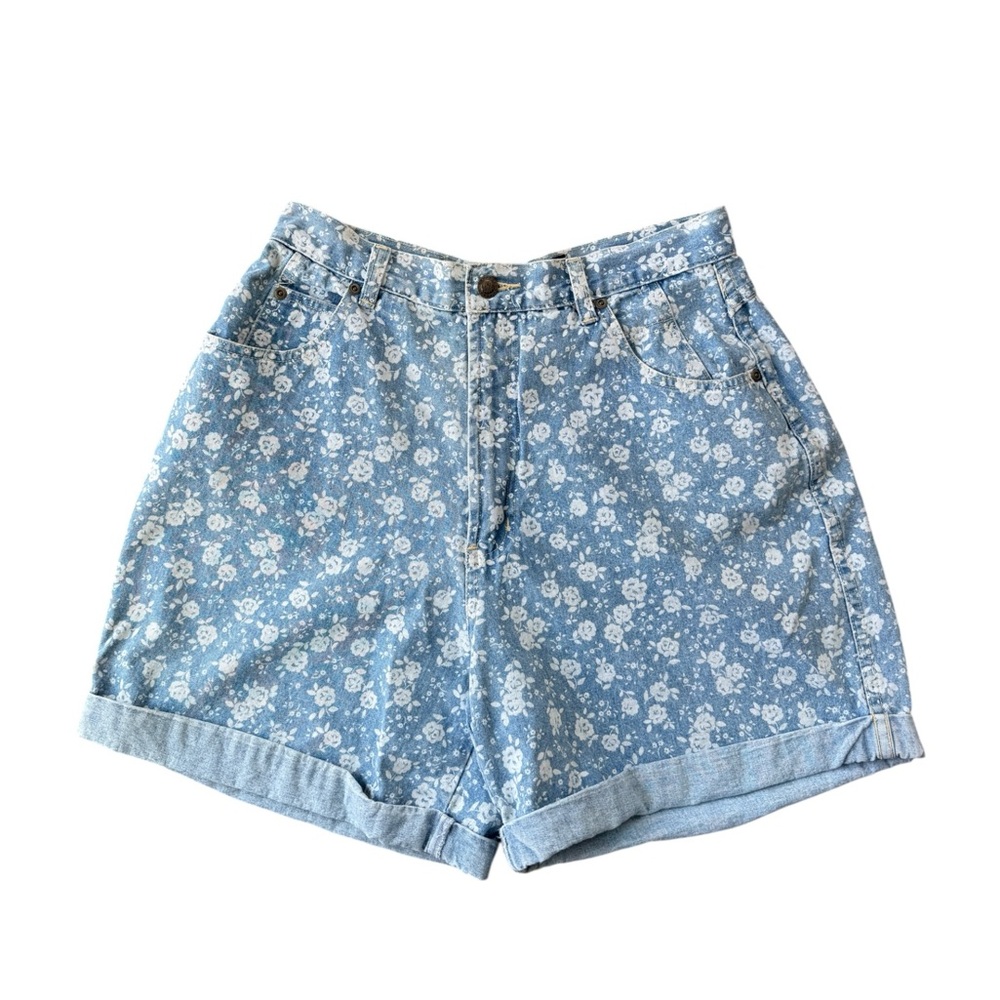 Vintage Blue Floral High-Waist Women's Shorts